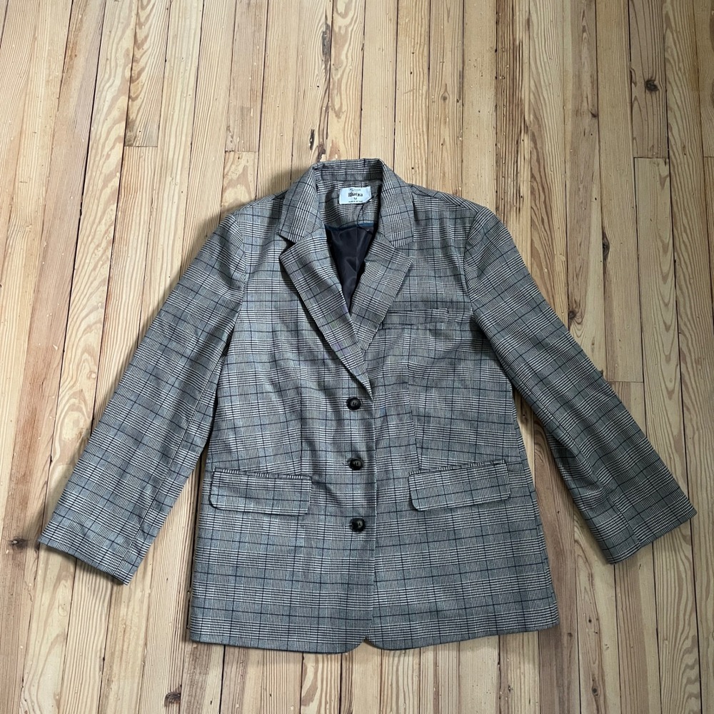 Primark x RitaOra Grey Glen Plaid Single Breasted Blazer oversized Jacket Medium